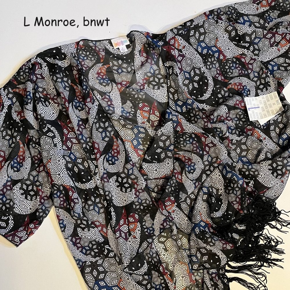 Large Lularoe Monroe kimono cover up, black with diamond paisleys